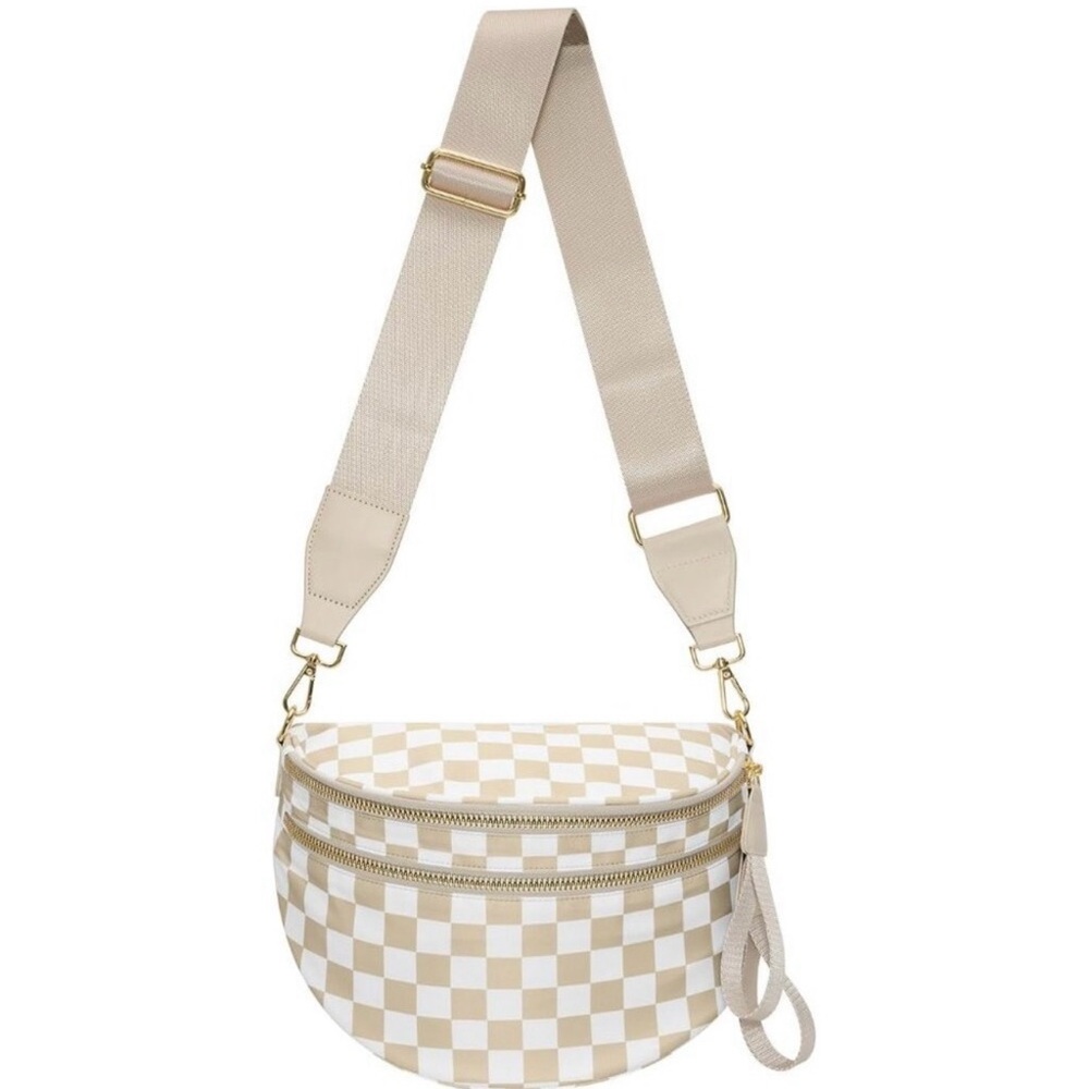 Stylish Beige Checkered Women's Bag